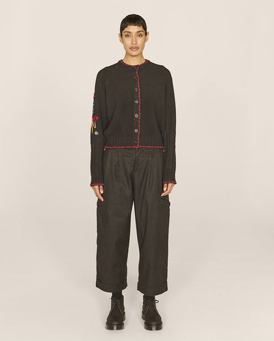 Lotus Embroidered Cardigan BLACK