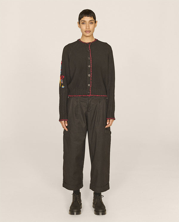Lotus Embroidered Cardigan BLACK