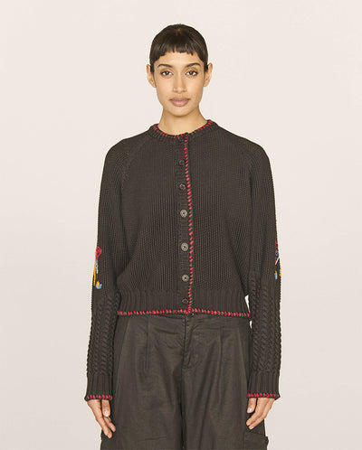 Lotus Embroidered Cardigan BLACK