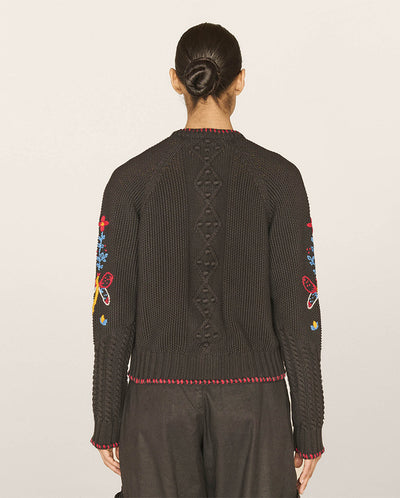 Lotus Embroidered Cardigan BLACK