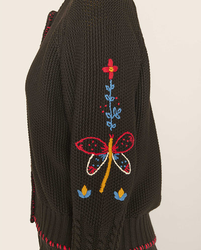 Lotus Embroidered Cardigan BLACK