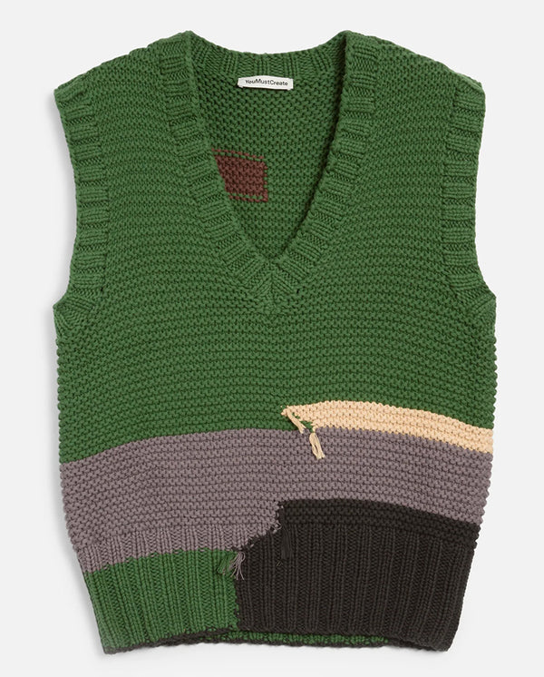 Heidi Vest - Hand Knit Colour Block Green