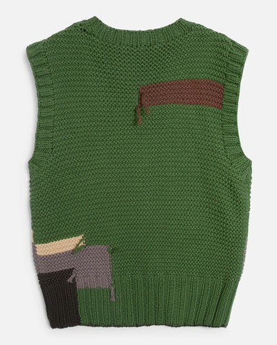 Heidi Vest - Hand Knit Colour Block Green