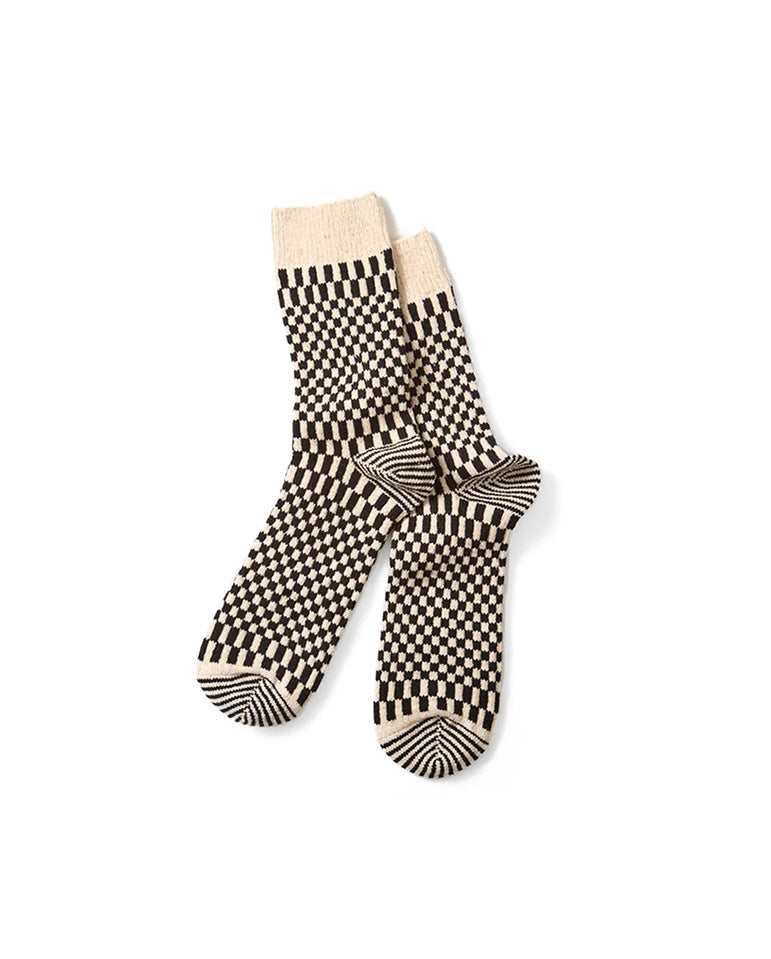 Checkerboard Pattern Socks - Black