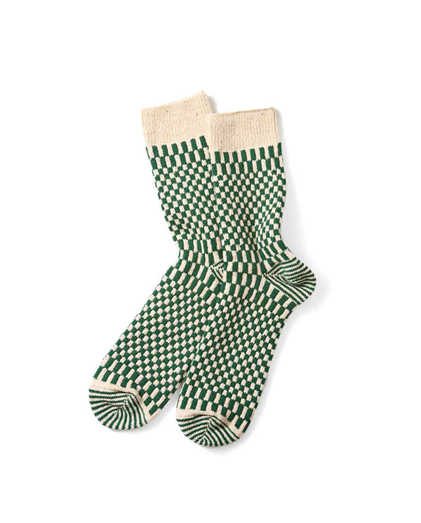 Check Pattern Socks - Beige/Green