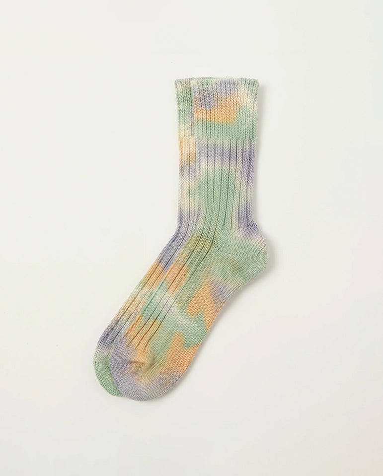Tie Dye Rib Socks - Green / L Pink /  Purple