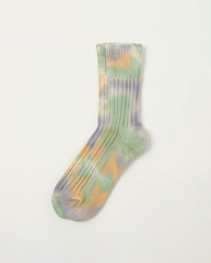 Tie Dye Rib Socks - Green / L Pink /  Purple