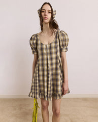 Sabina Mini Godet Dress - Cardamon Mix Check