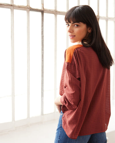 Lonnie Colour Block Blouse Marron Colour Block