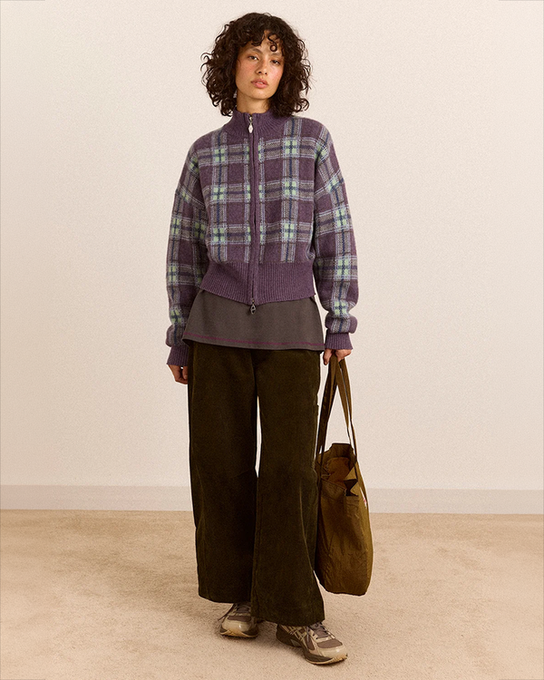 Saffy Merino Wool Cardigan - Brushed Check