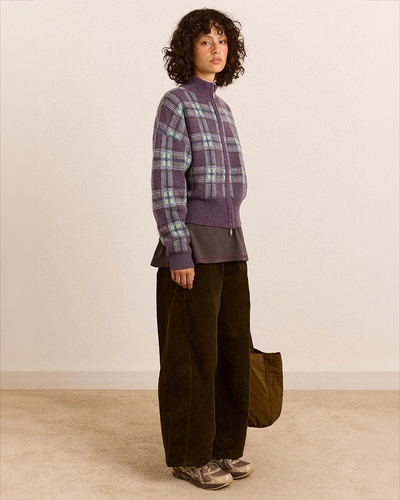 Saffy Merino Wool Cardigan - Brushed Check