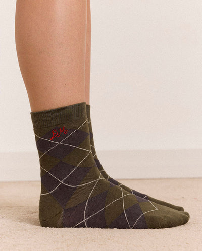 2 Pack Sock - Olive & Purple Argyle