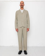 WIDE FIT TROUSER  - SILVER SAGE HERRINGBONE
