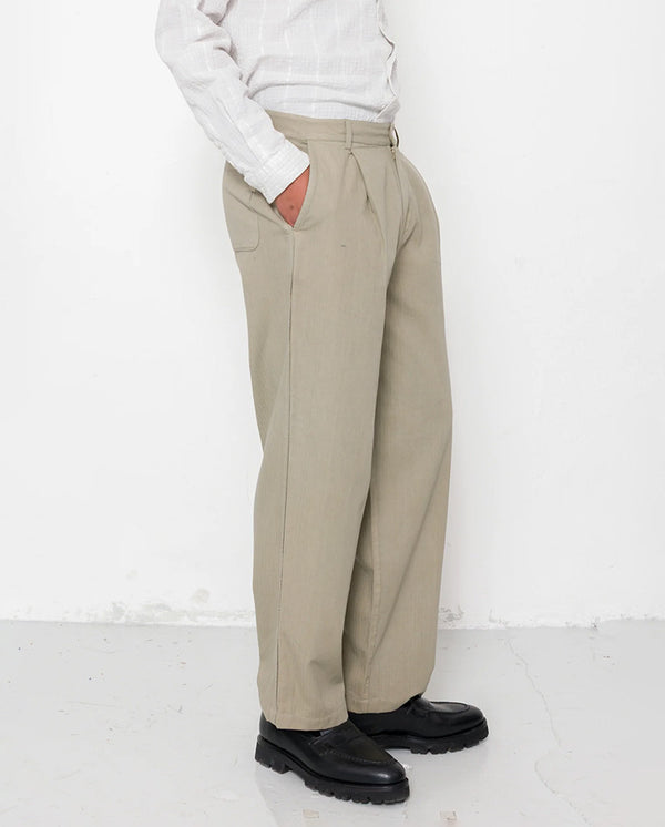WIDE FIT TROUSER  - SILVER SAGE HERRINGBONE