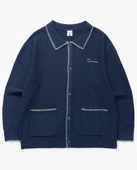 Blanket Stitch Cardigan - Navy
