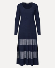 Scoop Neck Fitted Long Dress - Navy