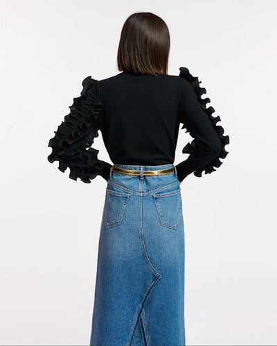 Ercole Pullover with frills BLACK
