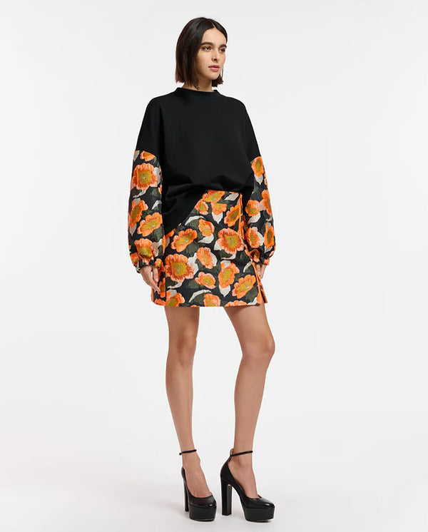 Elvi Jacquard Mini Skirt Blk/Orange