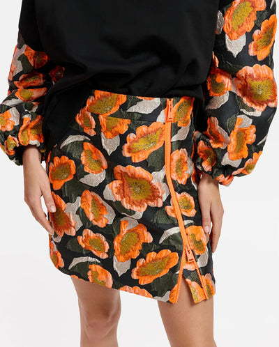 Elvi Jacquard Mini Skirt Blk/Orange