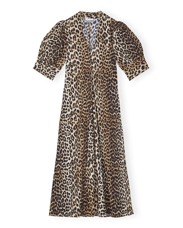 Printed Cotton V Neck dress Leopard