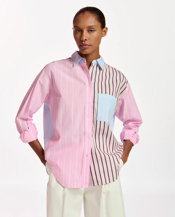 Famille Patchwork Stripe Shirt Off White/Pink