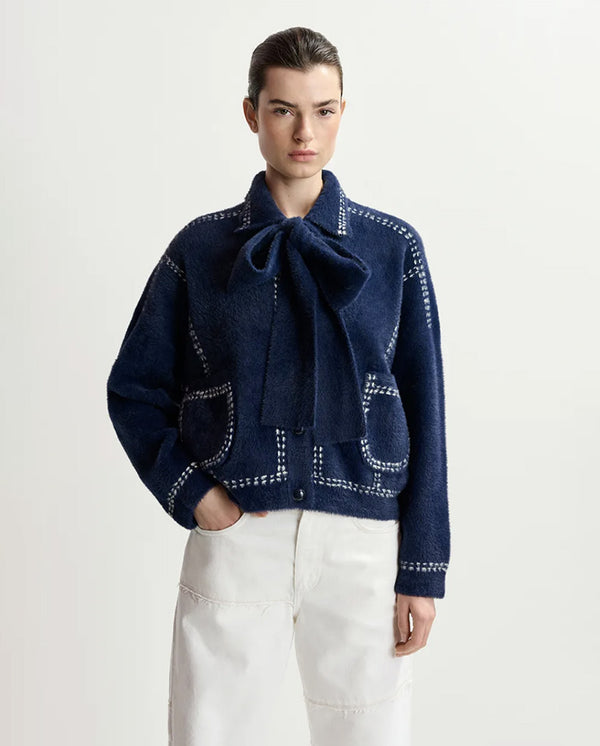 Ihoops Cardigan with Bow - Navy