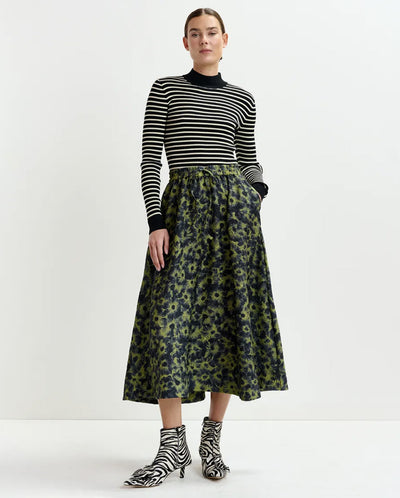 Isebel Elasticated Midi Skirt - Olive Combo