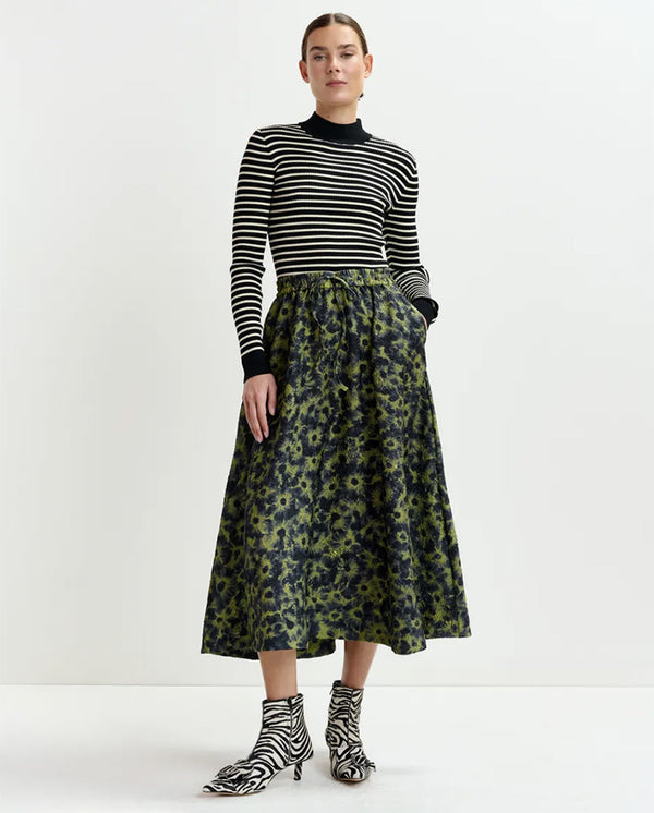 Isebel Elasticated Midi Skirt - Olive Combo