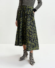Isebel Elasticated Midi Skirt - Olive Combo