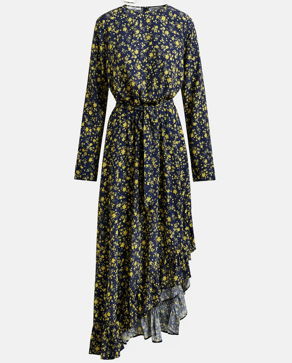 Igraine Ruffle Midi Dress - Navy Combo