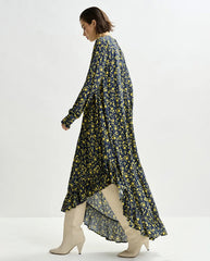 Igraine Ruffle Midi Dress - Navy Combo