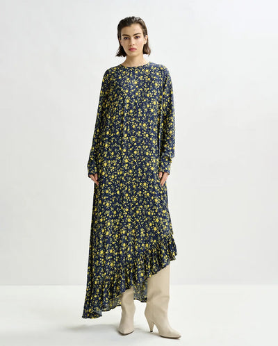 Igraine Ruffle Midi Dress - Navy Combo