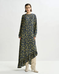 Igraine Ruffle Midi Dress - Navy Combo