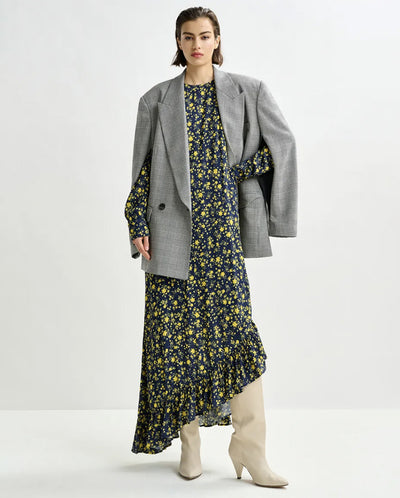 Igraine Ruffle Midi Dress - Navy Combo