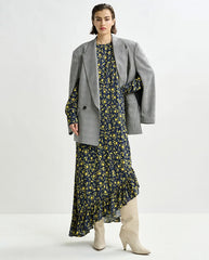 Igraine Ruffle Midi Dress - Navy Combo