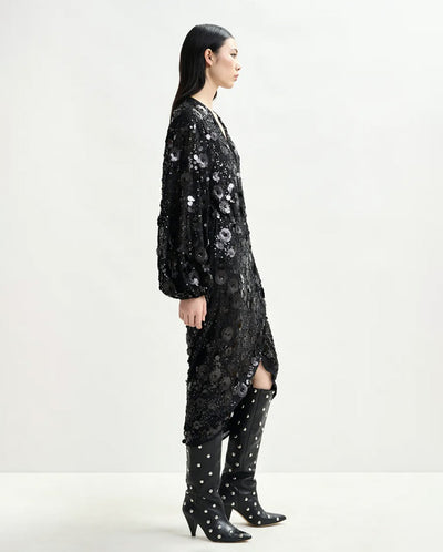 Ishine Sequin Wrap Dress Black