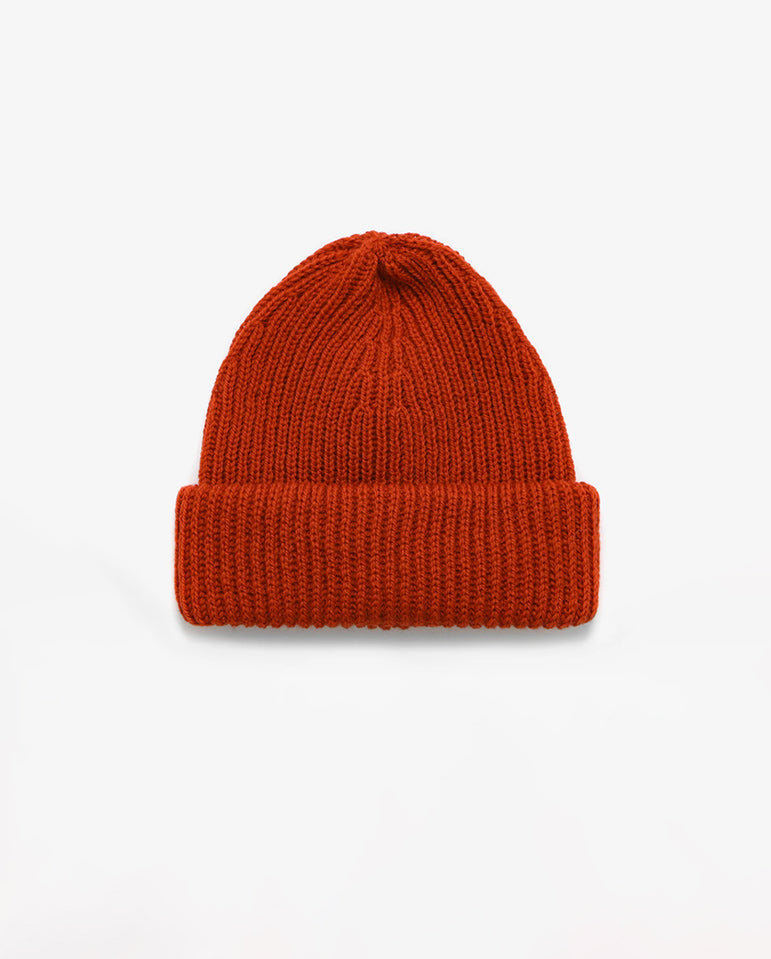 Merino Classic Rib Beanie - Rust Red