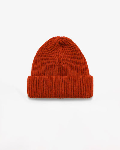 Merino Classic Rib Beanie - Rust Red