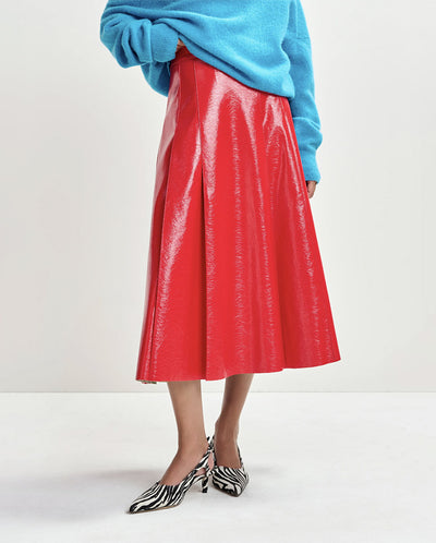 Jib Faux Leather Midi Skirt - Orange