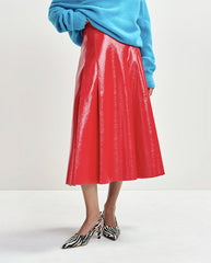 Jib Faux Leather Midi Skirt - Orange
