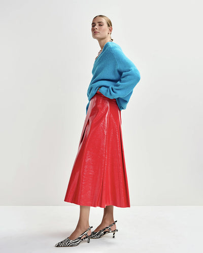 Jib Faux Leather Midi Skirt - Orange