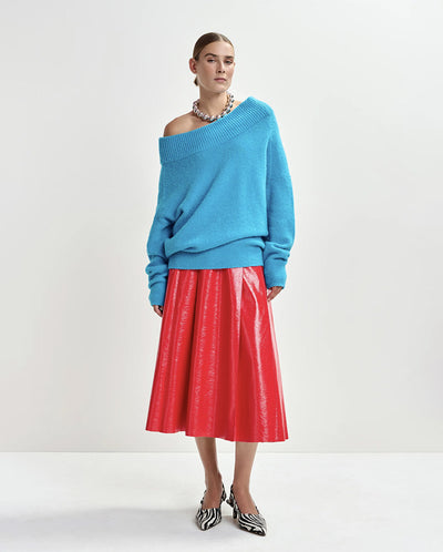 Jib Faux Leather Midi Skirt - Orange