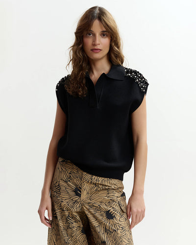 Joline Embroidered Polo - Black