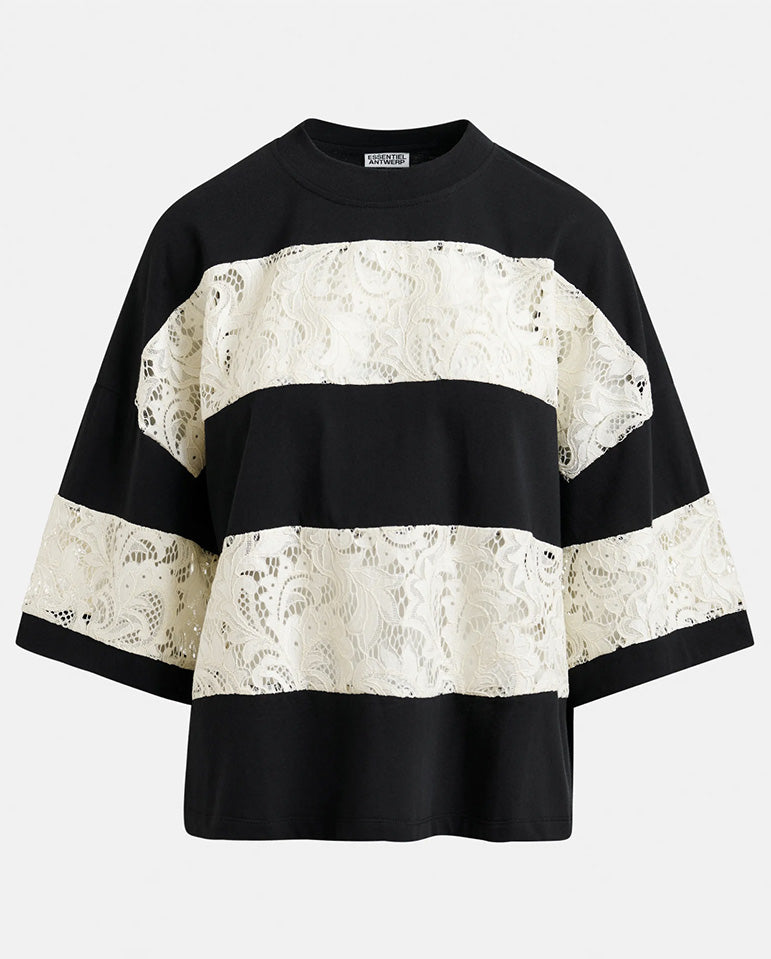 Jemix Striped Laced Tee - Black/White