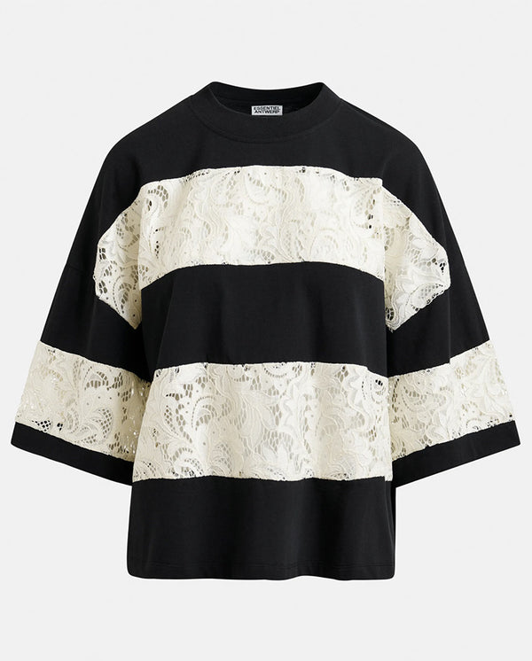 Jemix Striped Laced Tee - Black/White