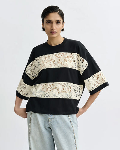 Jemix Striped Laced Tee - Black/White