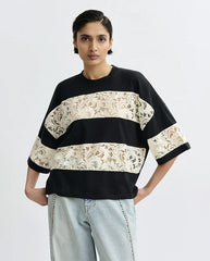 Jemix Striped Laced Tee - Black/White