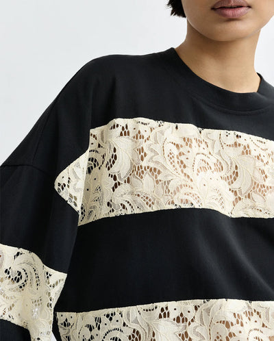 Jemix Striped Laced Tee - Black/White
