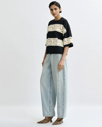 Jemix Striped Laced Tee - Black/White