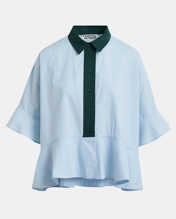 Kaylee Peplum Ruffle Shirt - Aquamarine